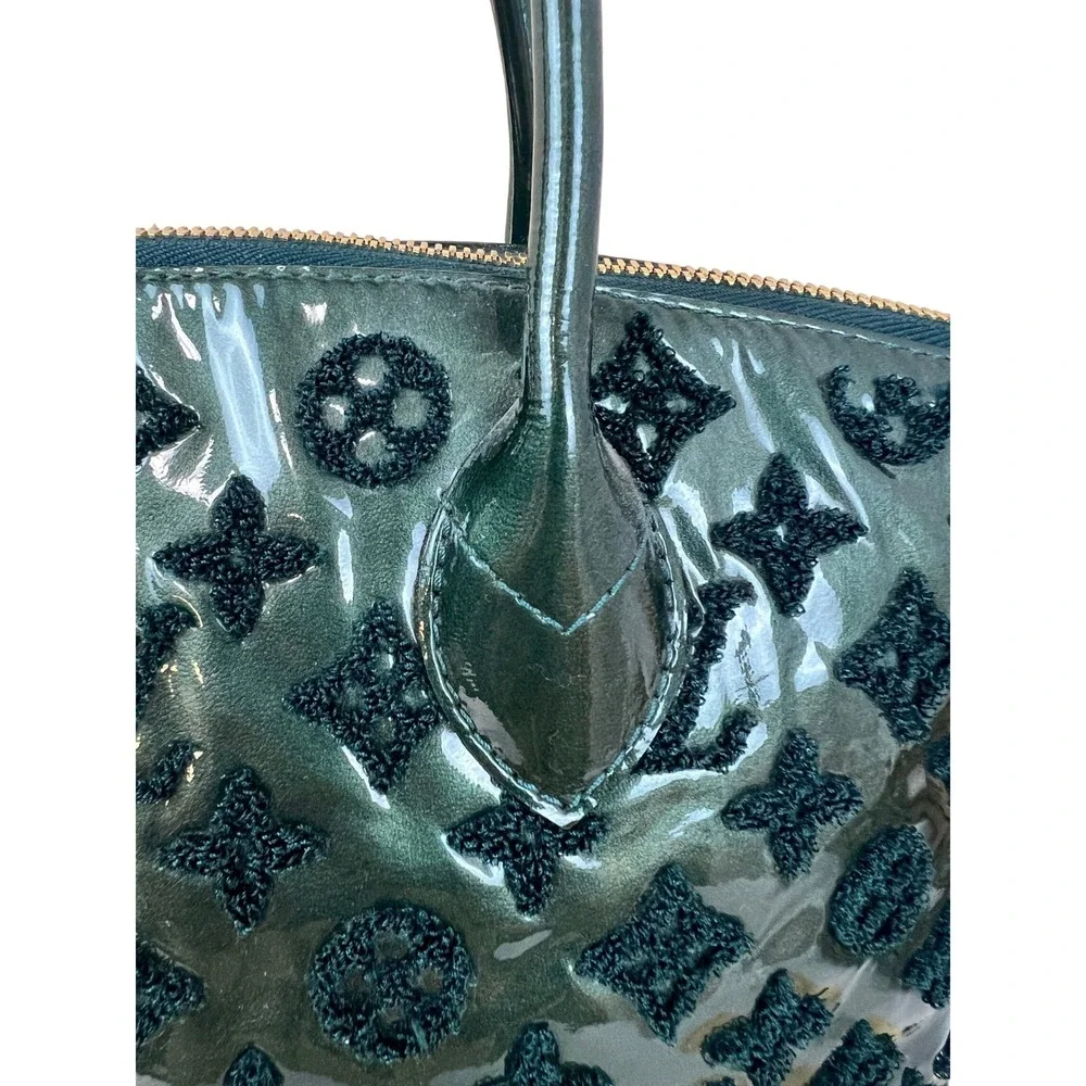 Louis Vuitton Lockit‎ MM Women Medium Green Excellent Monogram Tuile Patent Bag